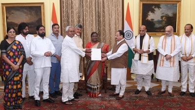 An NDA delegation called on President Droupadi Murmu on Friday. An NDA delegation called on President Droupadi Murmu on Friday.