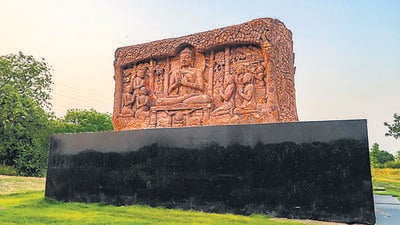 A sculpture of the Buddha created by Padma Vibhushan awardee Sudarshan Sahoo. The Asita East Biodiversity Park was formerly a dumping ground that has been restored. (HT PHOTO) A sculpture of the Buddha created by Padma Vibhushan awardee Sudarshan Sahoo. The Asita East Biodiversity Park was formerly a dumping ground that has been restored. (HT PHOTO)