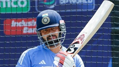 Rishabh Pant during a practice session ahead of India's ICC T20 World Cup match against Pakistan, in New York on Saturday (Surjeet Yadav) Rishabh Pant during a practice session ahead of India's ICC T20 World Cup match against Pakistan, in New York on Saturday (Surjeet Yadav)