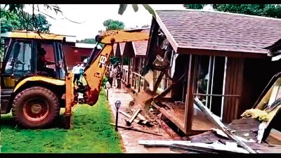 Administration officials claimed that the club was bulldozed as part of it was set up illegally on government land in violation of several rules and regulations of the land records department. (HT PHOTO) Administration officials claimed that the club was bulldozed as part of it was set up illegally on government land in violation of several rules and regulations of the land records department. (HT PHOTO)