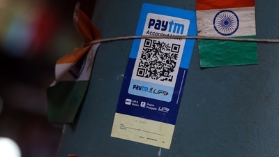 A QR code for the Paytm digital payment system at a store in Mumbai, India. (Bloomberg) A QR code for the Paytm digital payment system at a store in Mumbai, India. (Bloomberg)