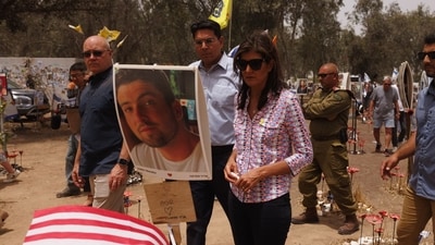 Nikki Haley, former governor of South Carolina, and Israeli parliament member Dani Danon visit the site of the Oct. 7 Hamas attack on the Supernova music festival near Kibbutz Re'im, Israel, on Monday, May 27, 2024. (Bloomberg) Nikki Haley, former governor of South Carolina, and Israeli parliament member Dani Danon visit the site of the Oct. 7 Hamas attack on the Supernova music festival near Kibbutz Re'im, Israel, on Monday, May 27, 2024. (Bloomberg)