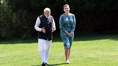Prime Minister Narendra Modi with Danish PM Mette Frederiksen. (PTI) Prime Minister Narendra Modi with Danish PM Mette Frederiksen. (PTI)