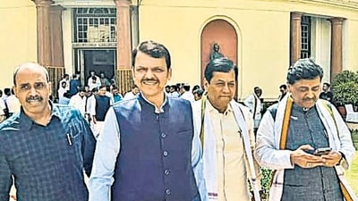 New Delhi, Jun 7 (ANI): Maharashtra Deputy Chief Minister Devendra Fadnavis, BJP leader Ashok Chavan and BJP MP Sarbananda Sonowal leave after attending the NDA Parliamentary Party meeting, in New Delhi on Friday. (ANI Photo) (Nitin Lawate) New Delhi, Jun 7 (ANI): Maharashtra Deputy Chief Minister Devendra Fadnavis, BJP leader Ashok Chavan and BJP MP Sarbananda Sonowal leave after attending the NDA Parliamentary Party meeting, in New Delhi on Friday. (ANI Photo) (Nitin Lawate)