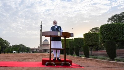 Prime Minister designate Narendra Modi will be sworn in tomorrow (Raj K Raj/HT photo) Prime Minister designate Narendra Modi will be sworn in tomorrow (Raj K Raj/HT photo)