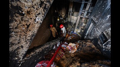 The gutted factory in Narela on Saturday. (Raj K Raj/HT Photo) The gutted factory in Narela on Saturday. (Raj K Raj/HT Photo)
