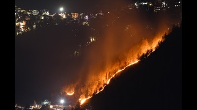With no respite in sight, 137 new forest fire incidents have been reported in the last four days in Himachal Pradesh, further exacerbating the environmental crisis. (HT File) With no respite in sight, 137 new forest fire incidents have been reported in the last four days in Himachal Pradesh, further exacerbating the environmental crisis. (HT File)