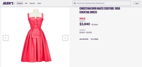 The auctioned price of the dress Radhika Merchant wore in Portofino. (bid.juliensauctions.com)