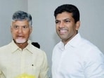 Chandra Sekhar Pemmasani with TDP chief Chandrababu Naidu (Twitter Photo)