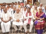 NDA leaders during an interaction with Prime Minister-designate Narendra Modi in Delhi on Sunday. (PTI) NDA leaders during an interaction with Prime Minister-designate Narendra Modi in Delhi on Sunday. (PTI)