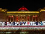 New Delhi: President Droupadi Murmu and Vice President Jagdeep Dhankhar with Prime Minister Narendra Modi and other ministers at the swearing-in ceremony of new Union government, at Rashtrapati Bhavan in New Delhi, Sunday, June 9, 2024. (PTI Photo)(PTI06_10_2024_000015B)