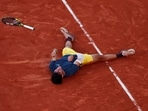 Spain's Carlos Alcaraz celebrates after winning the men's singles final against Germany's Alexander Zverev