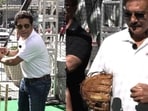 Sachin Tendulkar plays baseball with Ravi Shastri. Sachin Tendulkar plays baseball with Ravi Shastri.