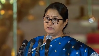 Bharatiya Janata Party (BJP) leader Annapurna Devi takes oath as Union Cabinet Minister in the Prime Minister Narendra Modi-led NDA government, at Rashtrapati Bhawan, in New Delhi on Sunday. (ANI Photo) (ANI) Bharatiya Janata Party (BJP) leader Annapurna Devi takes oath as Union Cabinet Minister in the Prime Minister Narendra Modi-led NDA government, at Rashtrapati Bhawan, in New Delhi on Sunday. (ANI Photo) (ANI)