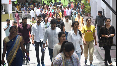 Candidates coming out of the examination centre after the BEd Entrance Exam at National PG College in Lucknow on Sunday (HT ) Candidates coming out of the examination centre after the BEd Entrance Exam at National PG College in Lucknow on Sunday (HT )
