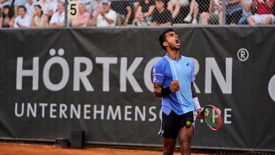 Third seed Nagal did not have it easy, as unseeded Ritschard did provide stiff competition in second and third sets respectively. (@India_AllSports) Third seed Nagal did not have it easy, as unseeded Ritschard did provide stiff competition in second and third sets respectively. (@India_AllSports)