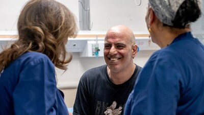 Rescued Hamas hostage Shlomi Ziv (pictured) was treated by a nurse whose young daughter was murdered during the October 7 attack (Israeli Army/Handout via REUTERS) (via REUTERS)