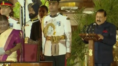 Union minister Jitendra Singh takes oath at the Rashtrapati Bhavan on Sunday. Union minister Jitendra Singh takes oath at the Rashtrapati Bhavan on Sunday.
