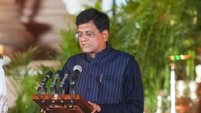 BJP MP Piyush Goyal took the oath as a minister at the swearing-in ceremony of the new Union government at Rashtrapati Bhavan in New Delhi on Sunday. Goyal held portfolios such as Minister of Textiles, Minister of Commerce and Industry, and Minister of Consumer Affairs, Food, and Public Distribution during the previous Modi government. (PTI) BJP MP Piyush Goyal took the oath as a minister at the swearing-in ceremony of the new Union government at Rashtrapati Bhavan in New Delhi on Sunday. Goyal held portfolios such as Minister of Textiles, Minister of Commerce and Industry, and Minister of Consumer Affairs, Food, and Public Distribution during the previous Modi government. (PTI)