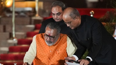 BJP MP Giriraj Singh took oath as minister at the swearing-in ceremony at Rashtrapati Bhavan in New Delhi on Sunday. (PTI) BJP MP Giriraj Singh took oath as minister at the swearing-in ceremony at Rashtrapati Bhavan in New Delhi on Sunday. (PTI)