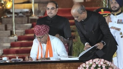 BJP MP Bhagirath Choudhary takes oath as minister at the swearing-in ceremony of the new Union government at Rashtrapati Bhavan, in New Delhi, Sunday, June 9, 2024. (PTI Photo/Atul Yadav) BJP MP Bhagirath Choudhary takes oath as minister at the swearing-in ceremony of the new Union government at Rashtrapati Bhavan, in New Delhi, Sunday, June 9, 2024. (PTI Photo/Atul Yadav)