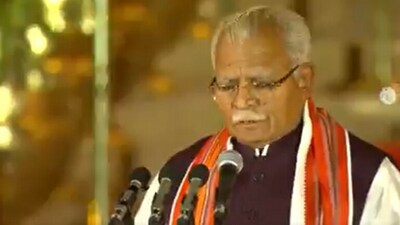 BJP leader and former Haryana chief minister took the oath as a Union Cabinet minister on Sunday at Rashtrapati Bhavan. (ANI) BJP leader and former Haryana chief minister took the oath as a Union Cabinet minister on Sunday at Rashtrapati Bhavan. (ANI)