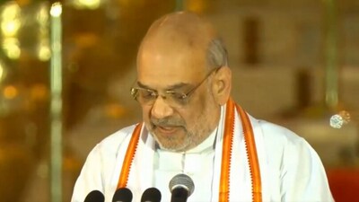 BJP leader Amit Shah took the oath as a Union Cabinet Minister on Sunday at Rashtrapati Bhavan. Amit Shah, MP from Gujarat's Gandhinagar, served as Union Home Minister in the previous Modi government. (ANI) BJP leader Amit Shah took the oath as a Union Cabinet Minister on Sunday at Rashtrapati Bhavan. Amit Shah, MP from Gujarat's Gandhinagar, served as Union Home Minister in the previous Modi government. (ANI)