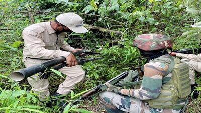Security forces personnel during a joint search operations in Bishnupur and Imphal East districts of Manipur on Friday. (PTI) Security forces personnel during a joint search operations in Bishnupur and Imphal East districts of Manipur on Friday. (PTI)