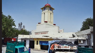 The clock tower located at Kamla Market near the New Delhi Railway Station has been restored and the clock has started ticking again after several decades. (Raj K Raj/HT PHOTO) The clock tower located at Kamla Market near the New Delhi Railway Station has been restored and the clock has started ticking again after several decades. (Raj K Raj/HT PHOTO)