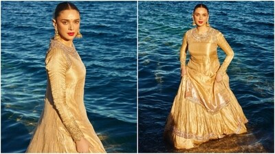 Aditi Rao Hydari left her fans swooning as she uploaded throwback pictures from Cannes 2024. Aditi is known for her classy and elegant dressing sense and no matter what she wears, she makes sure to steal the limelight with her ethereal looks. The Heeramandi actress is quite popular on social media and her glamorous Insta-diaries are a treasure trove of fashion inspiration for all her followers. Her latest look is all about timeless grace as she dazzles in a golden anarkali ensemble that oozes Bibbojaan vibes. (Instagram/@aditiraohydari) Aditi Rao Hydari left her fans swooning as she uploaded throwback pictures from Cannes 2024. Aditi is known for her classy and elegant dressing sense and no matter what she wears, she makes sure to steal the limelight with her ethereal looks. The Heeramandi actress is quite popular on social media and her glamorous Insta-diaries are a treasure trove of fashion inspiration for all her followers. Her latest look is all about timeless grace as she dazzles in a golden anarkali ensemble that oozes Bibbojaan vibes. (Instagram/@aditiraohydari)