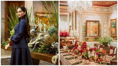 Sonam Kapoor knows how to entertain and often shares pictures of parties at her home — be it Mumbai, Delhi, or London. In February 2024, the actor treated her Instagram followers to beautiful photos of a specially curated lunch at her family home in Delhi. The decorations featured lots of Indian touches. From a massive entryway console table that had a Nandi statue to a wooden dining table was filled with candles and florals. Sonam Kapoor knows how to entertain and often shares pictures of parties at her home — be it Mumbai, Delhi, or London. In February 2024, the actor treated her Instagram followers to beautiful photos of a specially curated lunch at her family home in Delhi. The decorations featured lots of Indian touches. From a massive entryway console table that had a Nandi statue to a wooden dining table was filled with candles and florals.