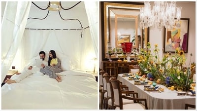 Sonam Kapoor's lavish family home in Delhi also features dreamy decor. As per a 2020 report by ABP Live, the house costs a whopping <span class='webrupee'>₹</span>173 crore. Located in one of Delhi's most posh areas, Prithviraj Road, and spread across 3170 square yards, it has massive rooms and statement furniture, including a huge iron canopy bed that anchors the master bedroom. Sonam Kapoor's lavish family home in Delhi also features dreamy decor. As per a 2020 report by ABP Live, the house costs a whopping <span class='webrupee'>₹</span>173 crore. Located in one of Delhi's most posh areas, Prithviraj Road, and spread across 3170 square yards, it has massive rooms and statement furniture, including a huge iron canopy bed that anchors the master bedroom.