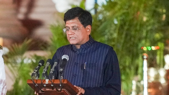 BJP MP Piyush Goyal took the oath as a minister at the swearing-in ceremony of the new Union government at Rashtrapati Bhavan in New Delhi on Sunday. Goyal held portfolios such as Minister of Textiles, Minister of Commerce and Industry, and Minister of Consumer Affairs, Food, and Public Distribution during the previous Modi government.(PTI)