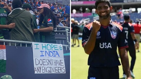 India vs Pakistan T20 World Cup 2024: What are your thougts on this Pakistan fan's 'engineers' in India poster which has a Saurabh Netravalkar reference? (X/@tarequelaskar, Instagram/@saurabh_netra)