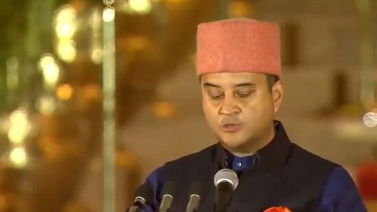 BJP leader Jyotiraditya Madhavrao Scindia took the oath as a Union Cabinet Minister in the Prime Minister Narendra Modi-led NDA government. He was the Minister of Civil Aviation and Steel in the previous government.(ANI)