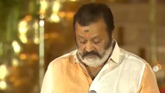 BJP MP from Kerala, Suresh Gopi, was sworn in as a Minister of State in the Prime Minister Narendra Modi-led NDA government at Rashtrapati Bhavan on Sunday.(ANI)