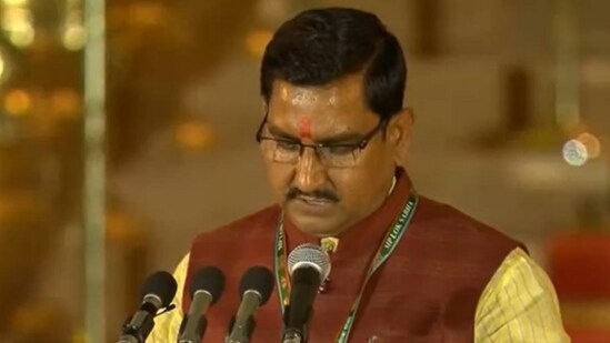 President Droupadi Murmu administers the oath of office to BJP leader Tokhan Sahu, at the swearing-in ceremony held at Rashtrapati Bhavan, in New Delhi, Sunday, June 9, 2024.&nbsp;