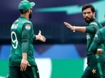 Pakistan's Mohammad Amir and Imad Wasim during their Group A match against India in the ICC T20 World Cup 2024.
Pakistan's Mohammad Amir and Imad Wasim during their Group A match against India in the ICC T20 World Cup 2024.