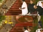 The animal was seen in the background even as BJP MP  Durga Das Uikey was taking oath during Sunday's swearing-in ceremony of PM Narendra Modi and his council of ministers.