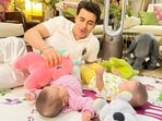 Gautam Rode with his twins