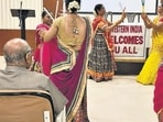Gujarati Catholic women play dandiya at a conference on “Migration of Christians and Urbanization’, with reference to Mumbai” held at St Peter’s Church in Bandra west organised by the Church History Association of India, Western India branch on Sunday. Gujarati Catholic women play dandiya at a conference on “Migration of Christians and Urbanization’, with reference to Mumbai” held at St Peter’s Church in Bandra west organised by the Church History Association of India, Western India branch on Sunday.