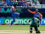 India's Jasprit Bumrah (L) celebrates after dismissing Pakistan's Mohammad Rizwan during the ICC men's Twenty20 World Cup 2024 match against Pakistan. India's Jasprit Bumrah (L) celebrates after dismissing Pakistan's Mohammad Rizwan during the ICC men's Twenty20 World Cup 2024 match against Pakistan.