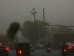 Massive dust storm along with rains at Vashi area in Navi Mumbai on Monday. (HT Photo) Massive dust storm along with rains at Vashi area in Navi Mumbai on Monday. (HT Photo)