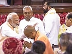 **EDS: VIDEO GRAB VIA SANSAD TV** New Delhi: Senior BJP leader Narendra Modi being greeted by Uttar Pradesh CM Yogi Adityanath during the NDA parliamentary party meeting at Samvidhan Sadan, in New Delhi, Friday, June 7, 2024. (PTI Photo)(PTI06_07_2024_000227B) **EDS: VIDEO GRAB VIA SANSAD TV** New Delhi: Senior BJP leader Narendra Modi being greeted by Uttar Pradesh CM Yogi Adityanath during the NDA parliamentary party meeting at Samvidhan Sadan, in New Delhi, Friday, June 7, 2024. (PTI Photo)(PTI06_07_2024_000227B)