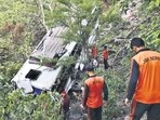Rescue work underway in Reasi on Monday. (PTI) Rescue work underway in Reasi on Monday. (PTI)