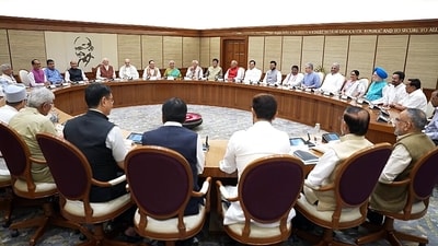 New Delhi, Jun 10 (ANI): Prime Minister Narendra Modi chairs his first Union Cabinet meeting at the start of his third term, in New Delhi on Monday. (ANI Photo) (ANI) New Delhi, Jun 10 (ANI): Prime Minister Narendra Modi chairs his first Union Cabinet meeting at the start of his third term, in New Delhi on Monday. (ANI Photo) (ANI)