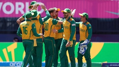 Anrich Nortje of South Africa celebrates during the ICC Men's T20 Cricket World Cup West Indies & USA 2024 match between Netherlands and South Africa at Nassau County International Cricket Stadium on June 08, 2024 (Getty Images via AFP) Anrich Nortje of South Africa celebrates during the ICC Men's T20 Cricket World Cup West Indies & USA 2024 match between Netherlands and South Africa at Nassau County International Cricket Stadium on June 08, 2024 (Getty Images via AFP)