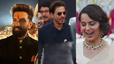 Chirag Paswan, Shah Rukh Khan and Kangana Ranaut at Rashtrapati Bhavan for Prime Minister Narendra Modi's oath-taking ceremony on June 9 Chirag Paswan, Shah Rukh Khan and Kangana Ranaut at Rashtrapati Bhavan for Prime Minister Narendra Modi's oath-taking ceremony on June 9