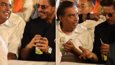 Mukesh Ambani and Shah Rukh Khan at PM Modi's swearing-in ceremony. (X) Mukesh Ambani and Shah Rukh Khan at PM Modi's swearing-in ceremony. (X)