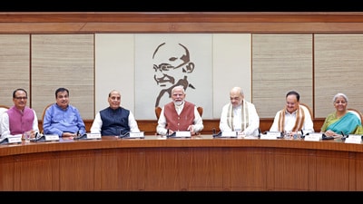 Prime Minister Narendra Modi chairs his first Union Cabinet meeting at the start of his third term, in New Delhi on Monday. (DPR PMO) Prime Minister Narendra Modi chairs his first Union Cabinet meeting at the start of his third term, in New Delhi on Monday. (DPR PMO)